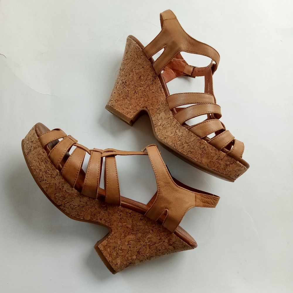 Jeffery Campbell Ibiza Sz 8.5 Brown Lambskin Fisherman Sandal Wedges Cork Sole